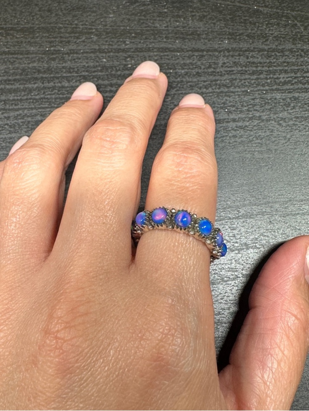 Blue Opal Floral Halo Ring